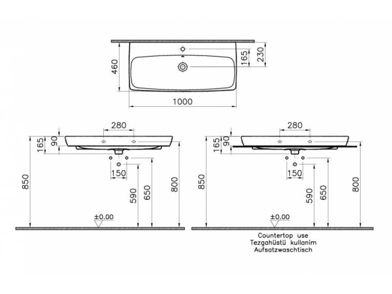 Купить Раковина Vitra Metropole 5664B003-0973 100 см, накладная, с переливом