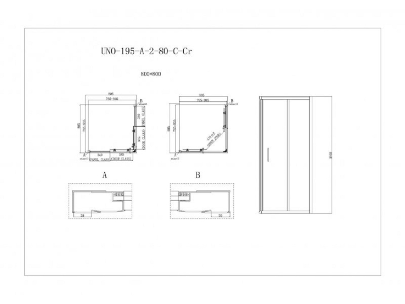 Купить Душевой уголок BelBagno Uno-195, UNO-195-A-2-80-C-Cr, 80 х 80 х 195 см, профиль хром, стекло прозрачное