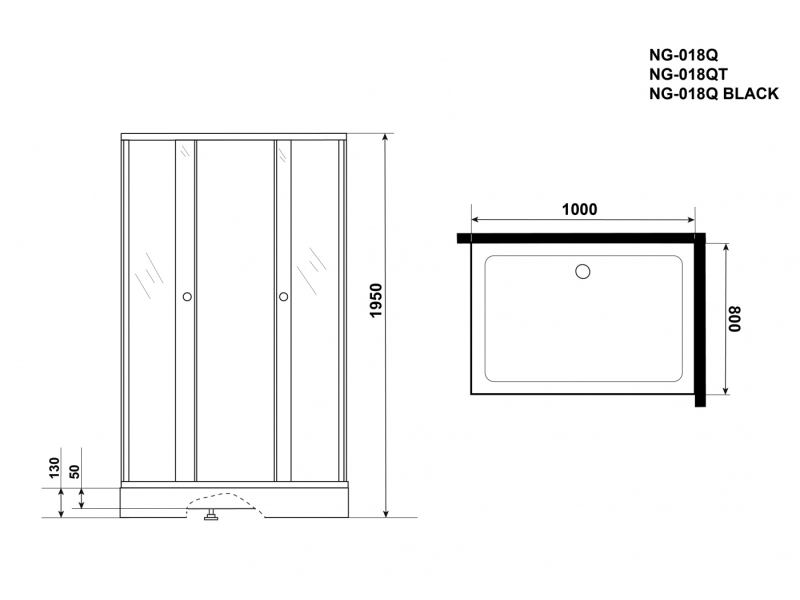 Купить Душевой уголок Niagara NG-009-14QT Black Eco тонированное с поддоном 900 х 900 х 1950 см, квадратный, черный