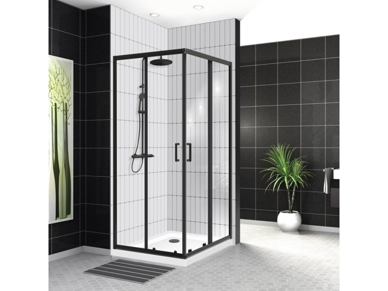 Купить Душевой уголок BelBagno Uno-195, 90 х 90 х 195 см, профиль черный матовый, стекло прозрачное, UNO-195-A-2-90-C-NERO