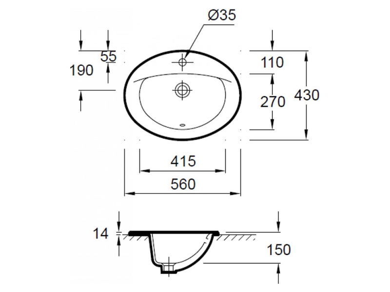 Купить Раковина Jacob Delafon Patio 56 х 43 см врезная сверху E4155-00