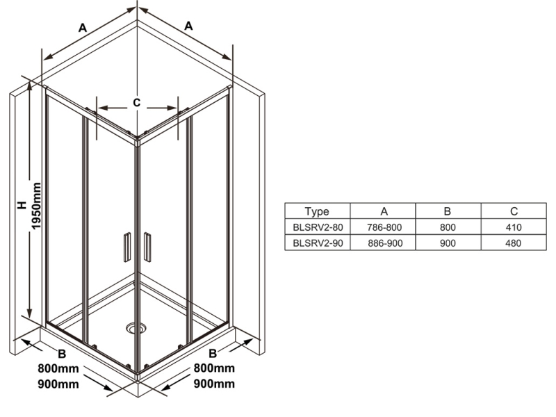 Купить Душевой уголок Ravak Blix Slim BLSRV2-90, 90 х 90 см, профиль блестящий ,витраж транспарент, X1LM70C00Z1