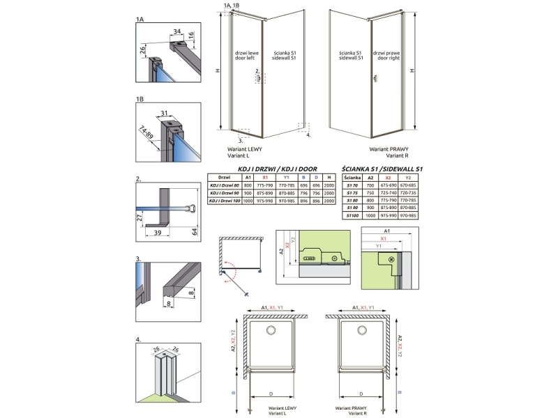 Купить Душевой уголок Radaway Nes KDJ I, 80 x 70 см, правая дверь, стекло прозрачное, профиль хром