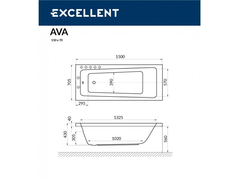 Купить Ванна акриловая Excellent Ava 150 х 70 см, WAEX.AVA.15WH