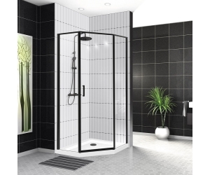 Душевой уголок BelBagno Uno-195, 100 х 100 х 195 см, профиль черный матовый, стекло прозрачное, UNO-195-P-1-100-C-NERO