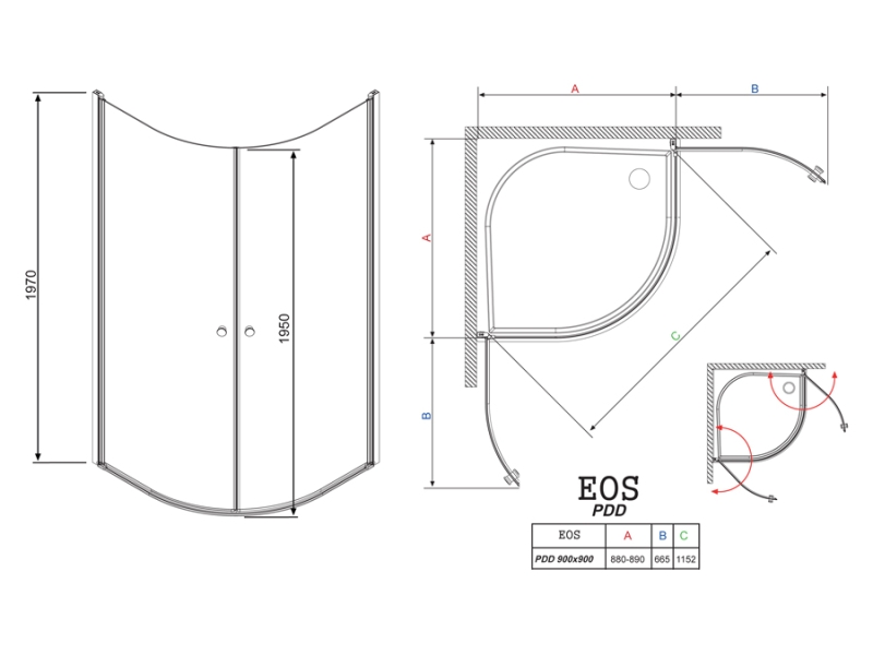 Купить Душевой уголок Radaway EOS PDD, 90 х 90 х 197 см, прозрачное стекло