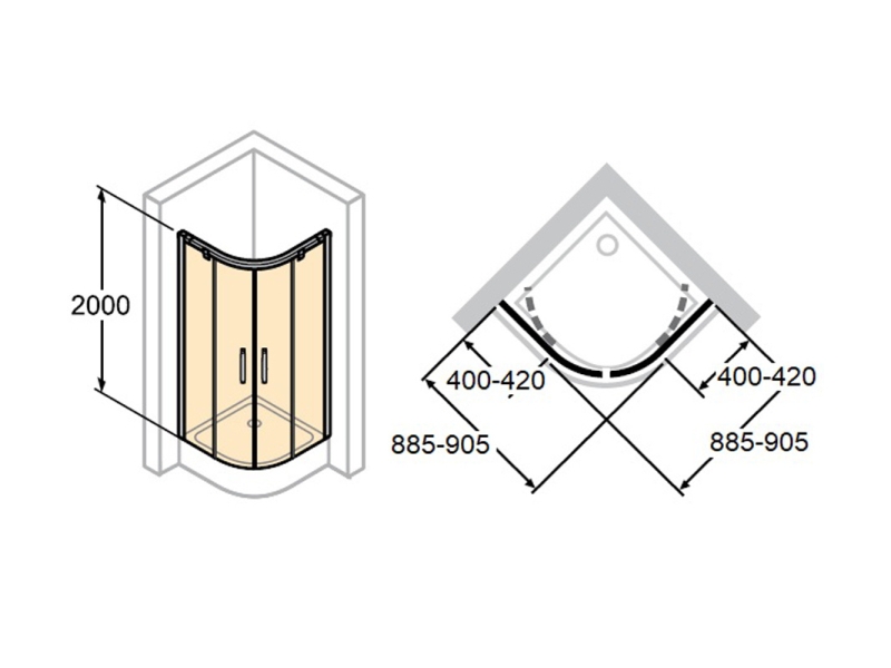 Купить Душевой уголок Huppe Aura Elegance 402422.092.321, четверть круга, 90 х 90 х 200 см