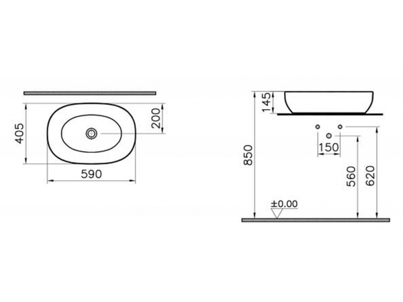 Купить Раковина Vitra Outline 5995B483-0016 накладная цвет - черный матовый 59 х 40.5 х 14.5 см