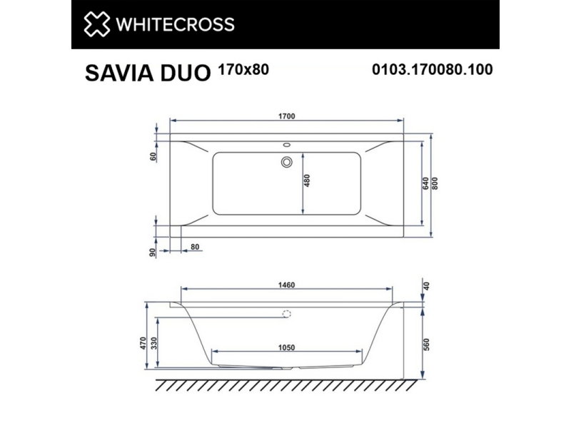 Купить Ванна гидромассажная Whitecross Savia Duo Line, 170 х 80 см, увеличенная толщина акрила, усиленная армировка, белый/бронза, 0103.170080.100.LINE.BR