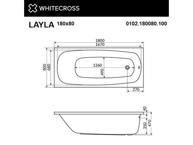 Купить Ванна гидромассажная Whitecross Layla Soft, 180 х 80 см, увеличенная толщина акрила, усиленная армировка, белый/бронза, 0102.180080.100.SOFT.BR