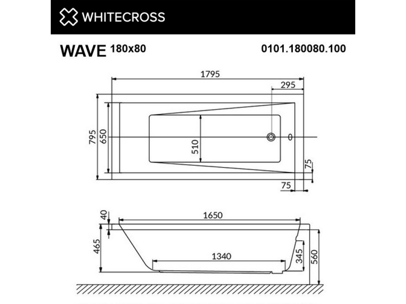 Купить Ванна гидромассажная Whitecross Wave Relax, 180 х 80 см, увеличенная толщина акрила, усиленная армировка, белый/бронза, 0101.180080.100.RELAX.BR