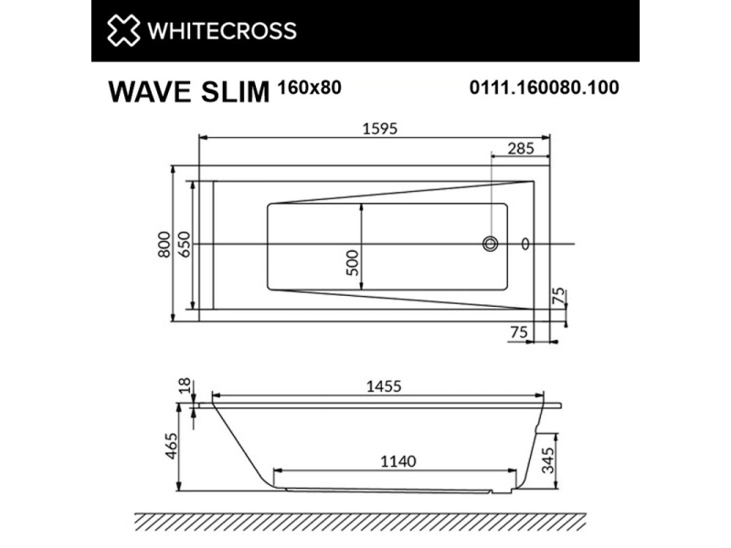 Купить Ванна гидромассажная Whitecross Wave Slim Relax, 160 х 80 см, белая/бронза, 0111.160080.100.RELAX.BR