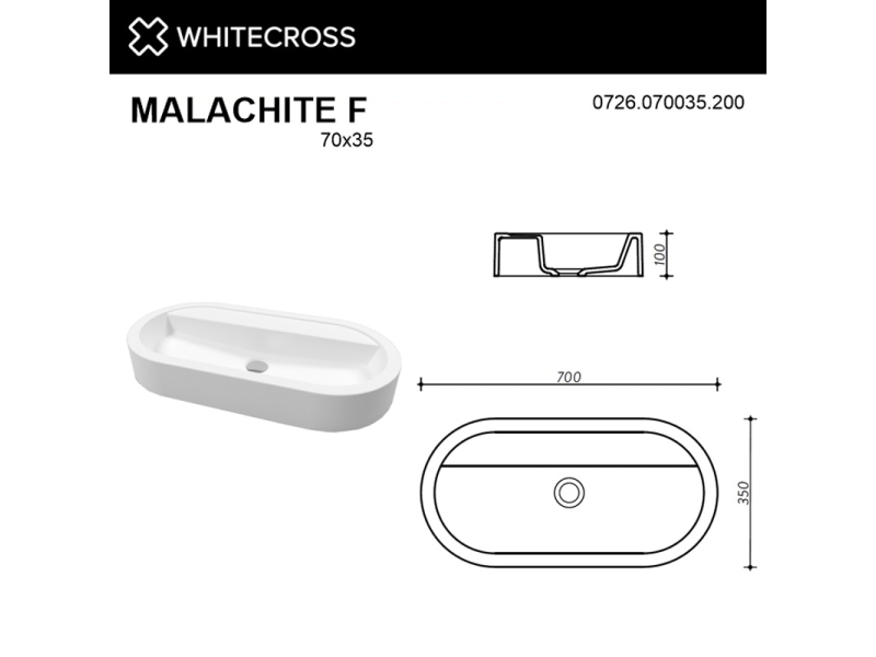 Купить Раковина Whitecross Malachite F, 70 х 35 см, накладная, белая матовая, 0726.070035.200