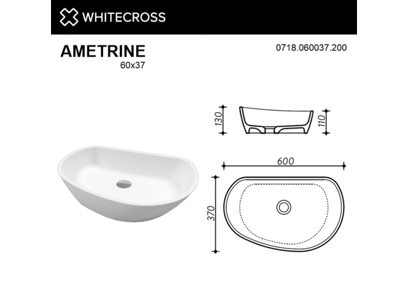 Купить Раковина Whitecross Ametrine, 60 х 37 см, накладная, белая матовая, 0718.060037.200