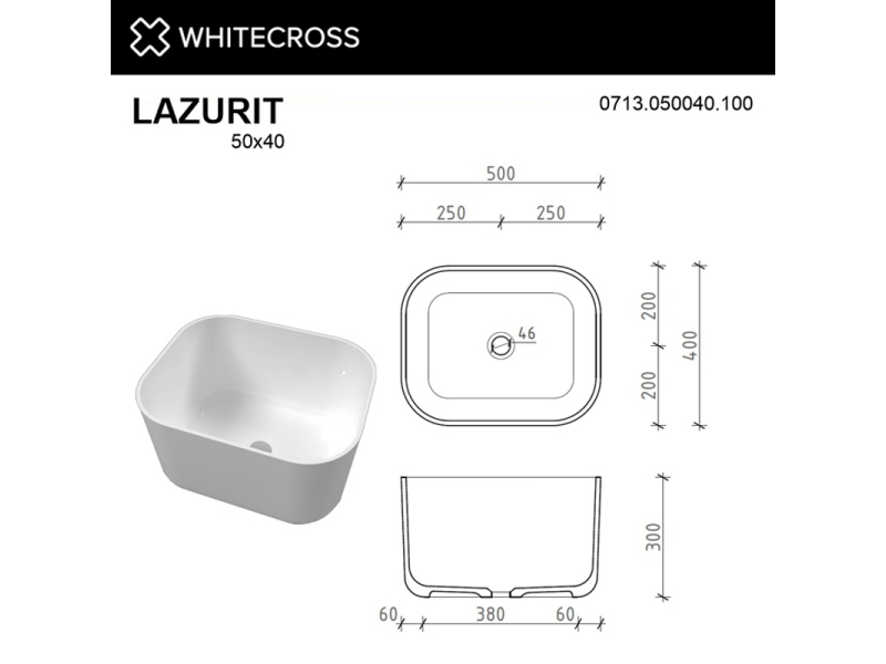 Купить Раковина Whitecross Lazurit, 50 х 40 см, накладная, белая, 0713.050040.100