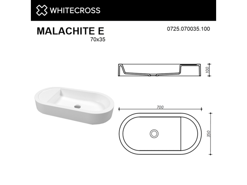 Купить Раковина Whitecross Malachite E, 70 х 35 см, накладная, белая, 0725.070035.100