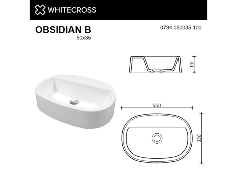 Купить Раковина Whitecross Obsidian B, 50 х 35 см, накладная, белая, 0734.050035.100