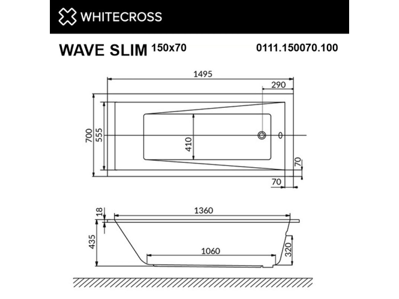 Купить Ванна гидромассажная Whitecross Wave Slim Relax, 150 х 70 см, белая/золото, 0111.150070.100.RELAX.GL