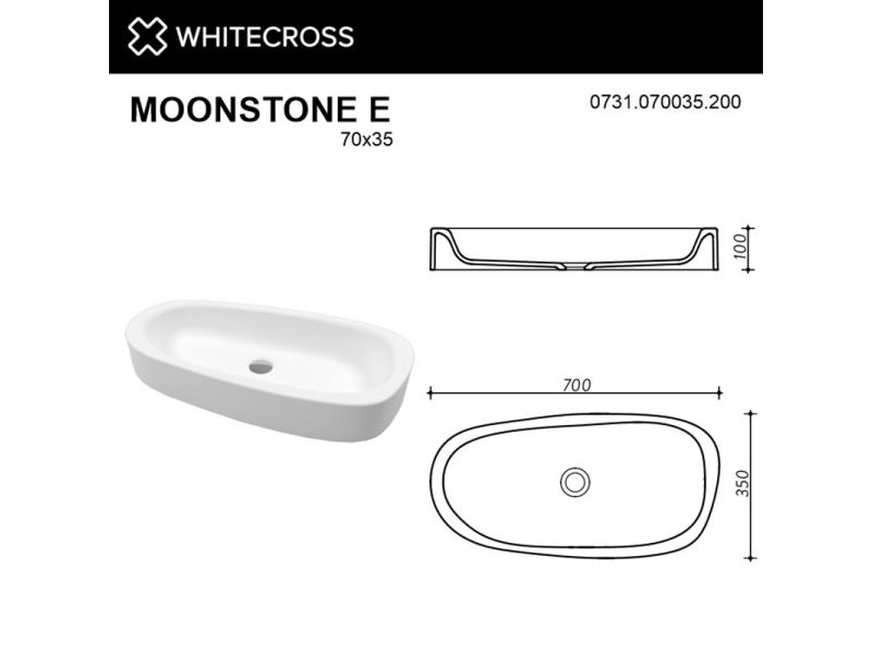 Купить Раковина Whitecross Moonstone E, 70 х 35 см, накладная, белая матовая, 0731.070035.200