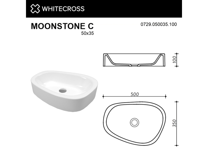 Купить Раковина Whitecross Moonstone C, 50 х 35 см, накладная, белая, 0729.050035.100