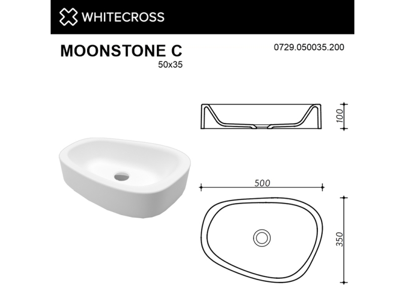 Купить Раковина Whitecross Moonstone C, 50 х 35 см, накладная, белая матовая, 0729.050035.200