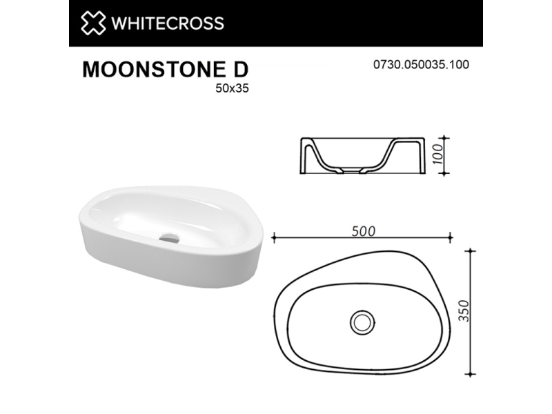 Купить Раковина Whitecross Moonstone D, 50 х 35 см, накладная, белая, 0730.050035.100