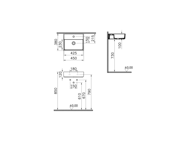 Купить Раковина Vitra ArchiPlan 45 см, белый, 7400B003-0001