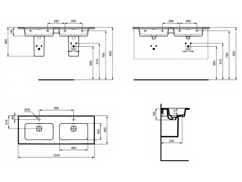 Купить Раковина двойная Ideal Standard Strada II Vanity 124 см, белый, T363601