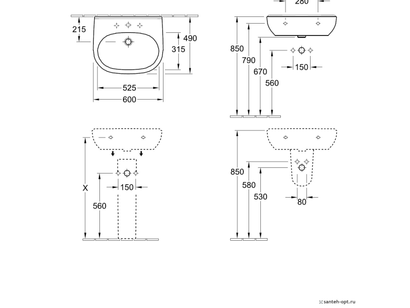 Купить Раковина Villeroy&Boch O.novo, 60 х 49 см, подвесная, альпийский белый, 51606001