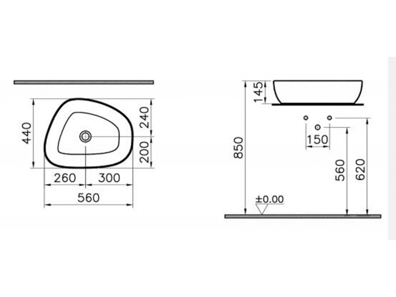 Купить Раковина Vitra Outline 5991B401-0016 накладная цвет - белый матовый 56 х 44 х 14.5 см