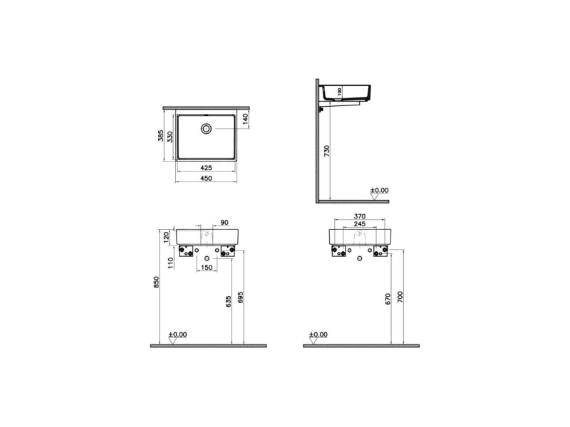 Купить Раковина Vitra ArchiPlan 45 см, белый, 7403B003-0012