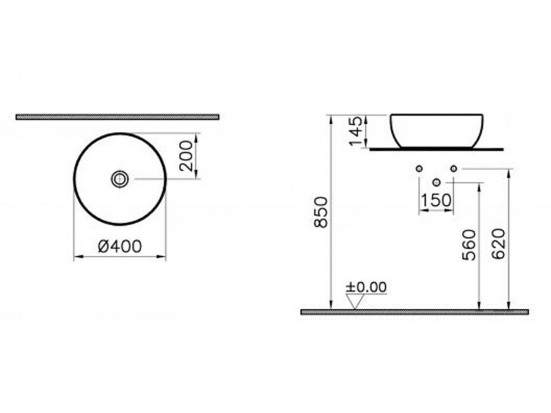 Купить Раковина Vitra Outline 5992B403-0016 накладная цвет - белый глянцевый 40 х 40 х 14.5 см