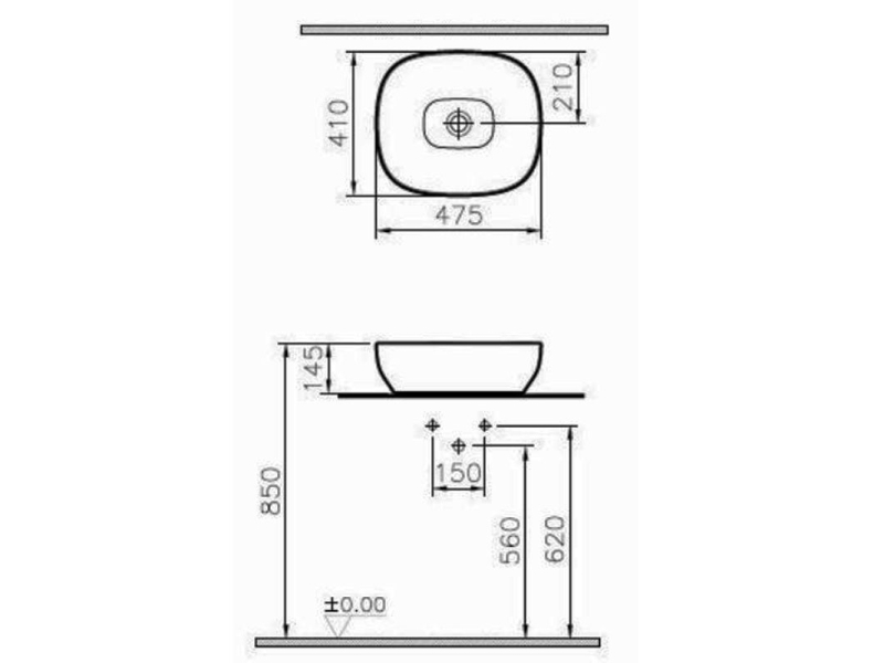 Купить Раковина Vitra Outline 5994B403-0016, 47.5 х 41 см, накладная, белый глянцевый