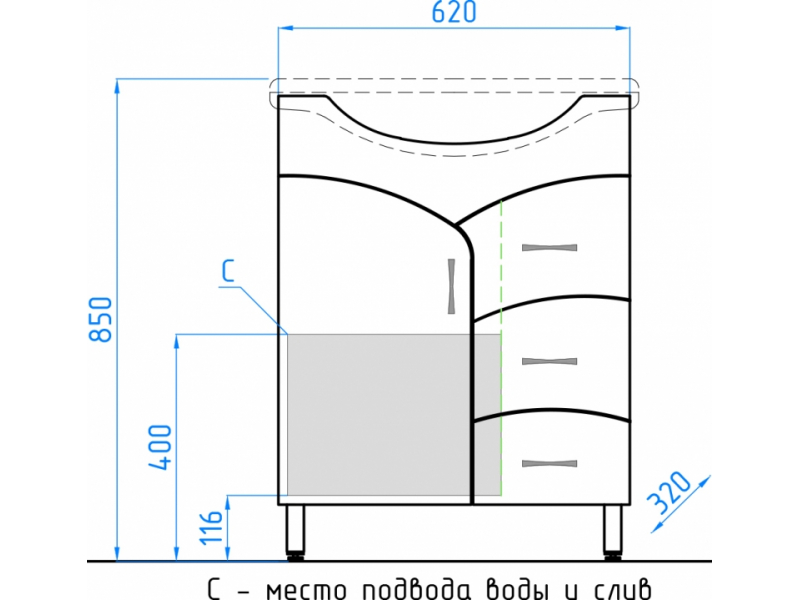 Купить Тумба под раковину Style Line Эко Стандарт №22 65 ЛС-00000104, 65 см, напольная, белая