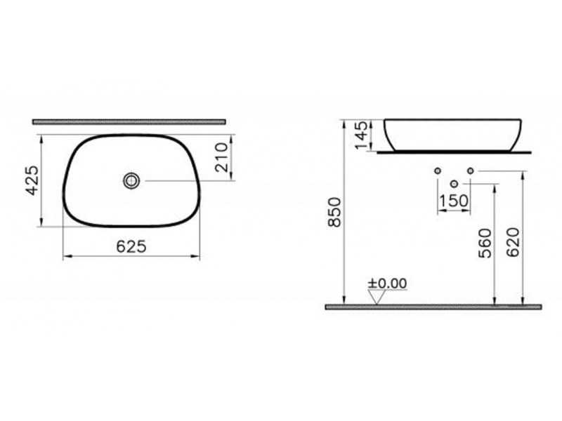 Купить Раковина Vitra Outline 5993B420-0016 накладная цвет - матовый тауп 62.5 х 42.5 х 14.5 см