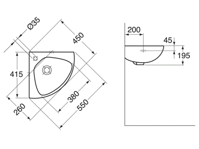 Купить Раковина Gustavsberg Care 7127 98 GB1573279801 55 x 45 см подвесная угловая