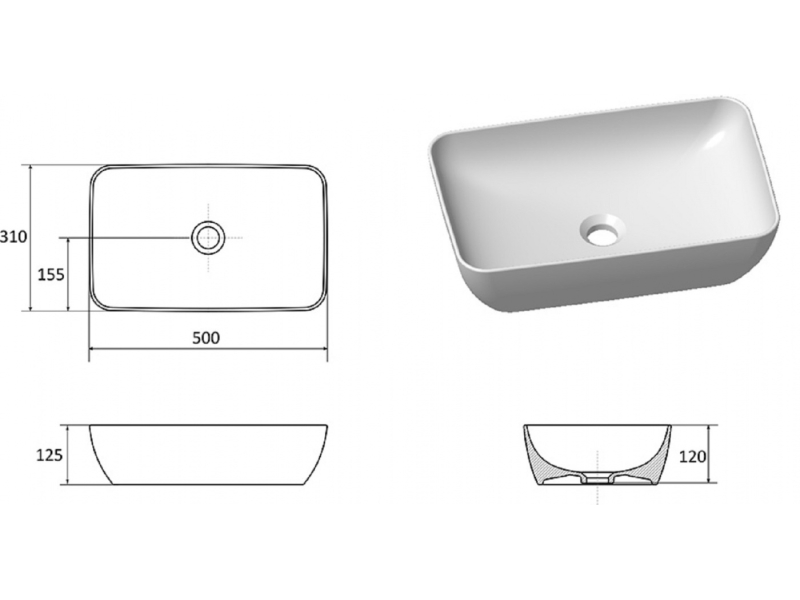 Купить Раковина Ravak Uni 500 R Slim, 50 х 31 см, цвет белый, XJX01150001