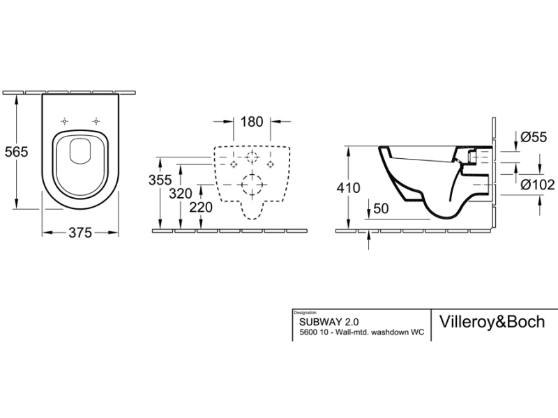 Купить Подвесной унитаз Villeroy&Boch SUBWAY 2.0 560010R1 (5K00 1001)