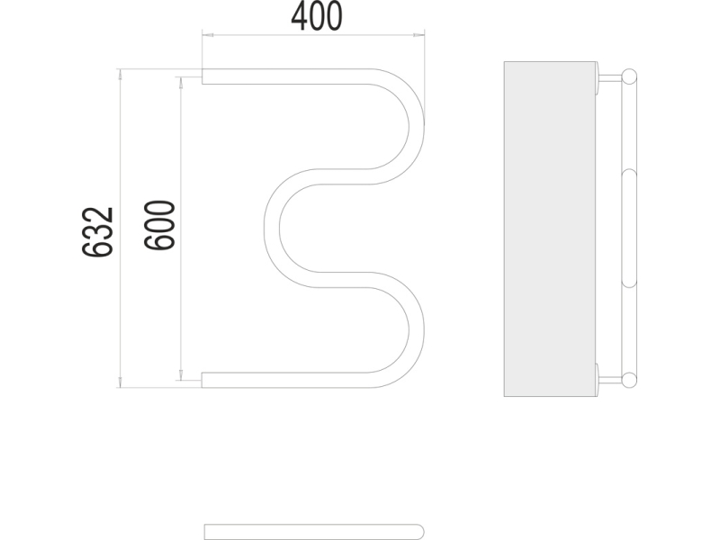Купить Полотенцесушитель водяной Terminus М 600х400, ширина 40 см, высота 63.2 см, боковое подключение, 4620768881183