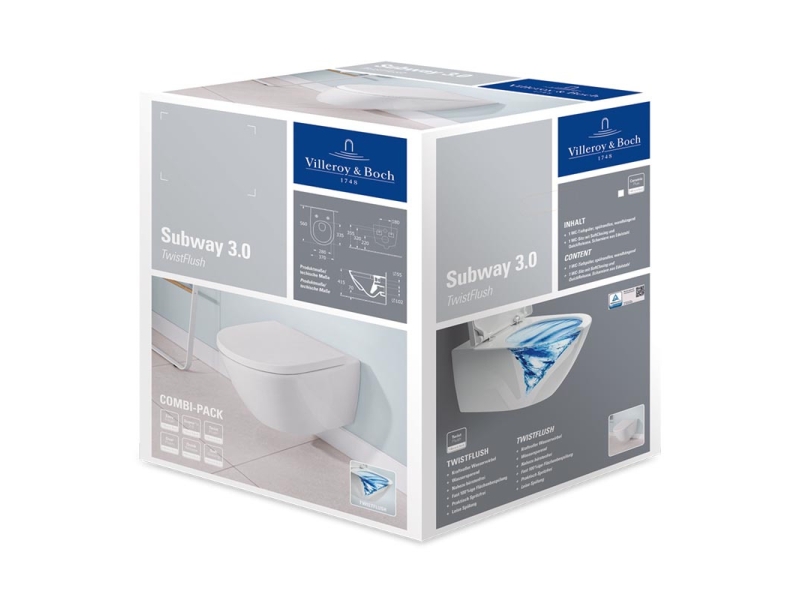 Купить Подвесной унитаз Villeroy&Boch Subway 3.0, технология TwistFlush, крышка QuickRelease, микролифт, 4670TS01, альпийский белый