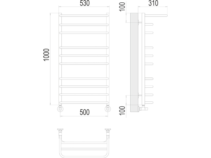 Купить Полотенцесушитель водяной Terminus Арктур П10 500х1000 с полкой, ширина 53 см, высота 100 см, 4670078529459