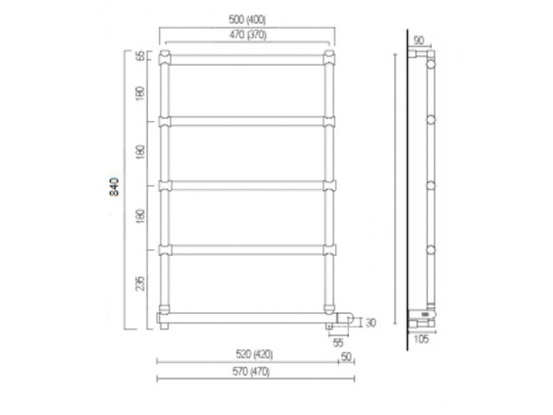 Купить Полотенцесушитель электрический Margaroli Sole 542-5 BOX 5424705GONB, высота 84 см, ширина 57 см, золото