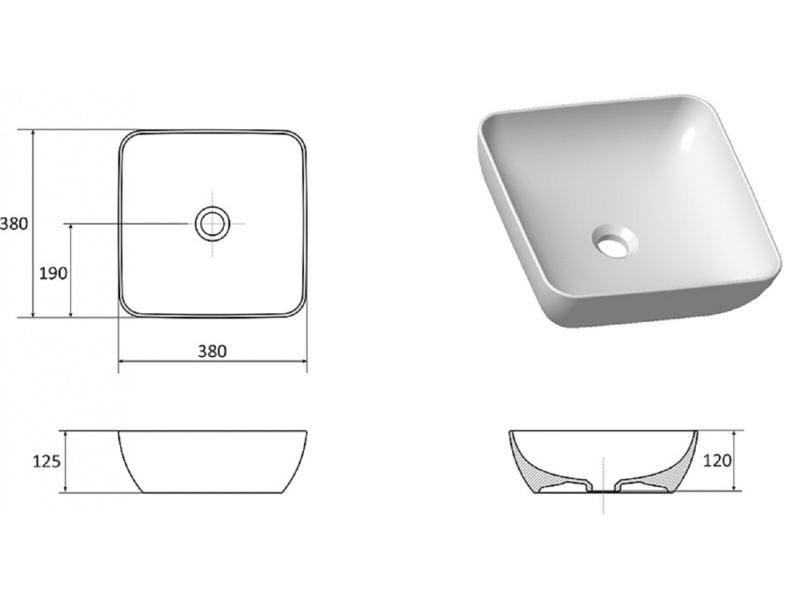 Купить Раковина Ravak Uni 380 S Slim, 38 х 38 см, цвет белый, XJX01138001