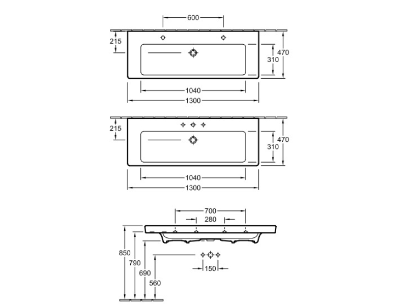 Купить Раковина Villeroy&Boch Subway 2.0, 130 х 47 см, подвесная, альпийский белый, 7176D0