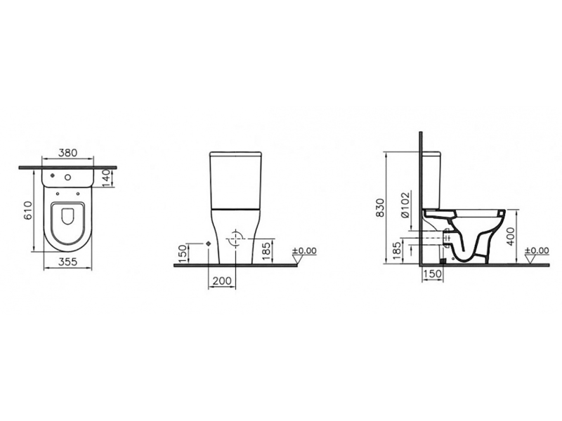 Купить Напольный унитаз Vitra Zentrum Open-back 9824B003-7206 крышка стандарт, безободковый