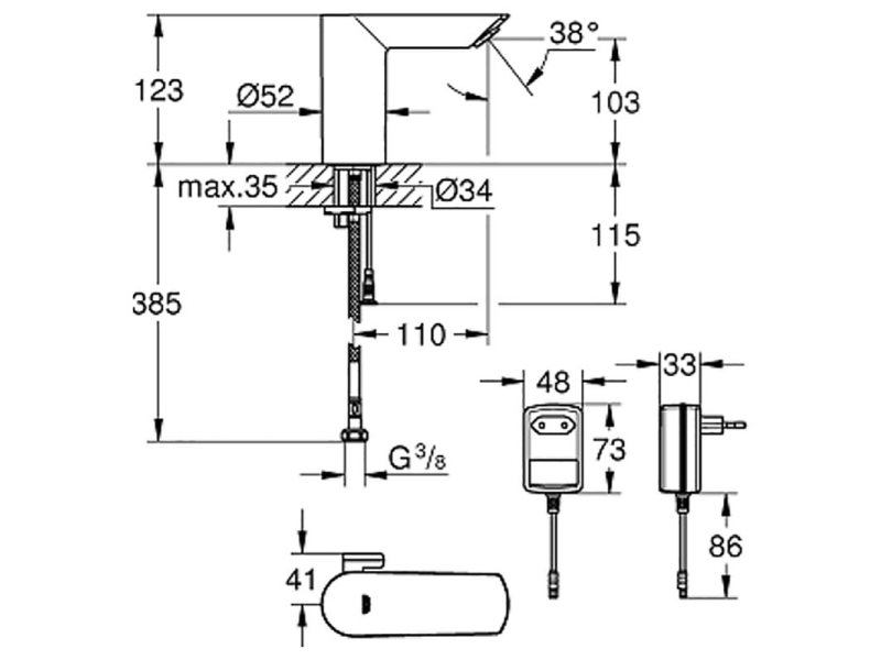 Купить Смеситель Grohe Bau Cosmopolitan E 36453000 для раковины, с инфракрасным управлением, с адаптером