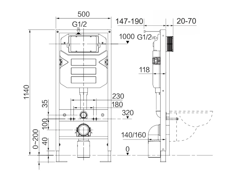 Купить Инсталляция Ceramica Nova Envision с унитазом Ceramica Nova Metric Rimless CN3007, крышка микролифт, клавиша Flat черный матовый, CN3007_1002B_1000