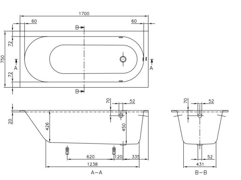 Купить Квариловая ванна Villeroy&Boch Oberon 170 x 75 см, цвет белый alpin, UBQ170OBE2V-01