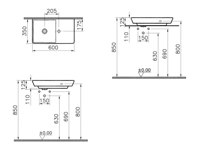 Купить Раковина Vitra T4 4459B003-0041 60x35 см подвесная, 1 отверстие для смесителя, без перелива