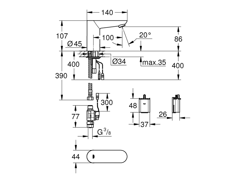 Купить Смеситель Grohe Euroeco Cosmopolitan E 36271000 для раковины, сенсорный (без смешивания)